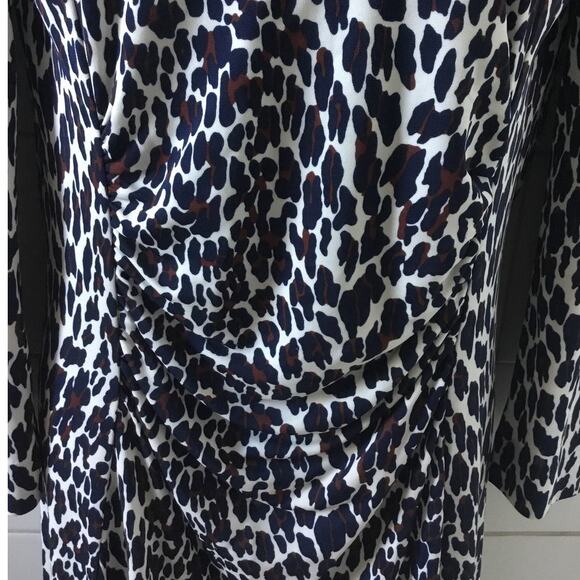 Tory Burch Dress Leopard Print Navy Ruched Waist Stretch Above Knee Size M - Picture 5 of 8